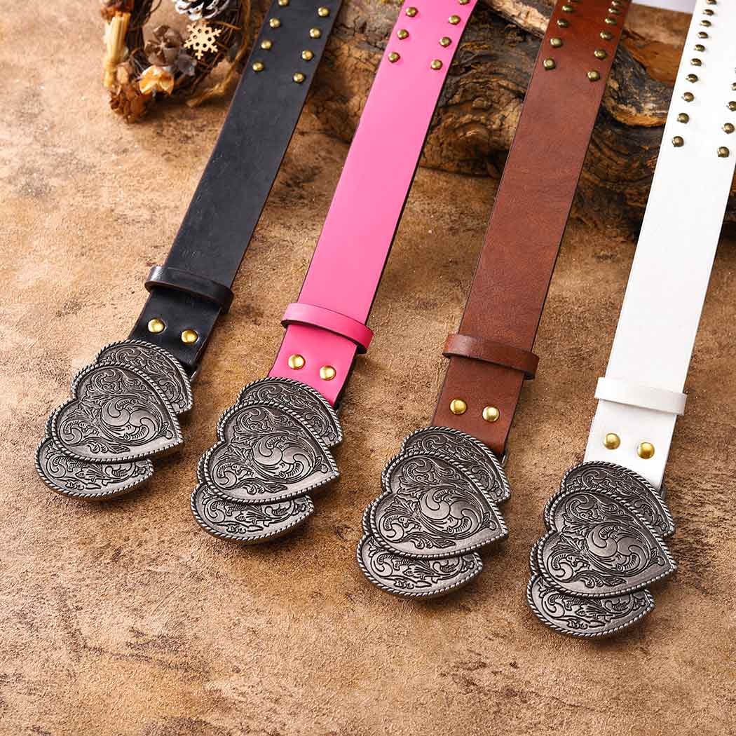 Bounzhi Women Western Belts Heart Buckle Cowgirls Belt Vintage